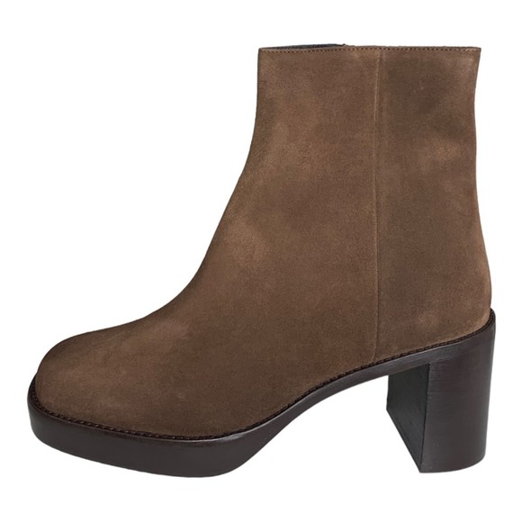 NIB By Far Women Ellen Suede Leather Ankle Boots Brown 39 Stacked Chunky Heel - Picture 7 of 15